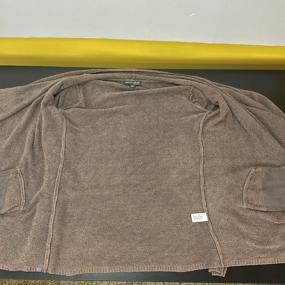 Barefoot Dreams Cozychic Lite Taupe Waterfall Island Wrap Open Cardigan S/M 903‎